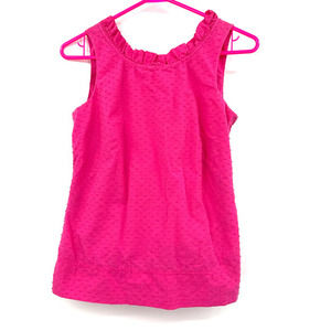 Vineyard Vines size 00 100% cotton hot‎ pink tank top swiss dot side zip Barbie
